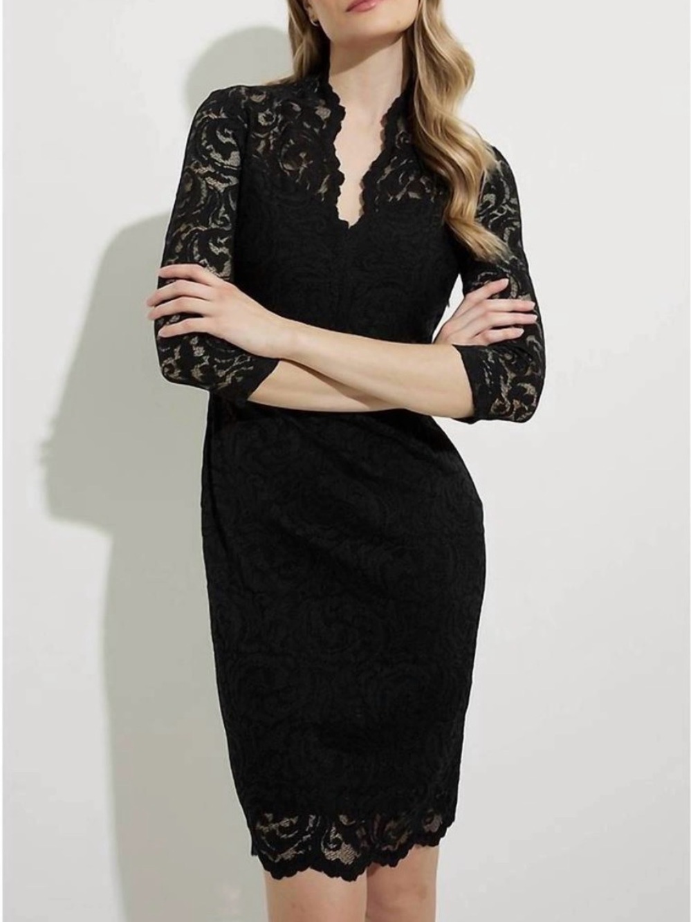 Joseph Ribkoff Black Lace Long Sleeve Sheath Dress